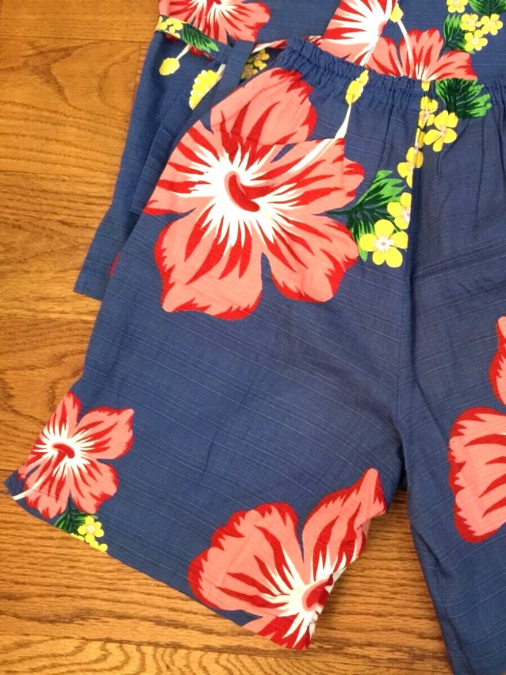 JAPANESE JINBEI KIMONO JACKET SHORTS WOMENS S M BLUE PINK FLORAL COTTON 2PC SET - Picture 6 of 16